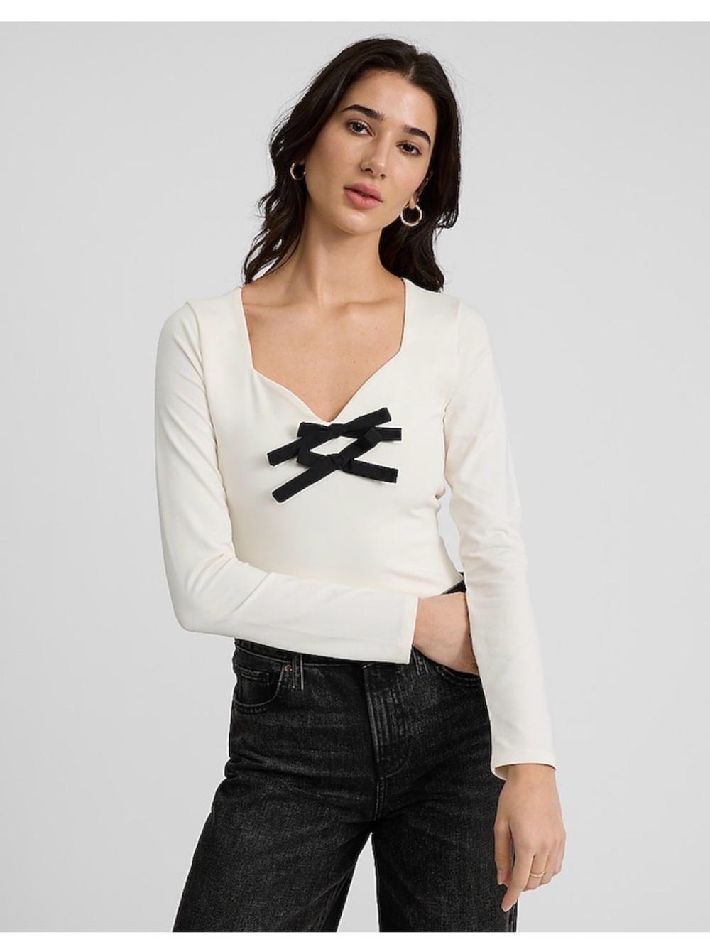 NWT Express Fitted Sweetheart Long Sleeve Bow Tee